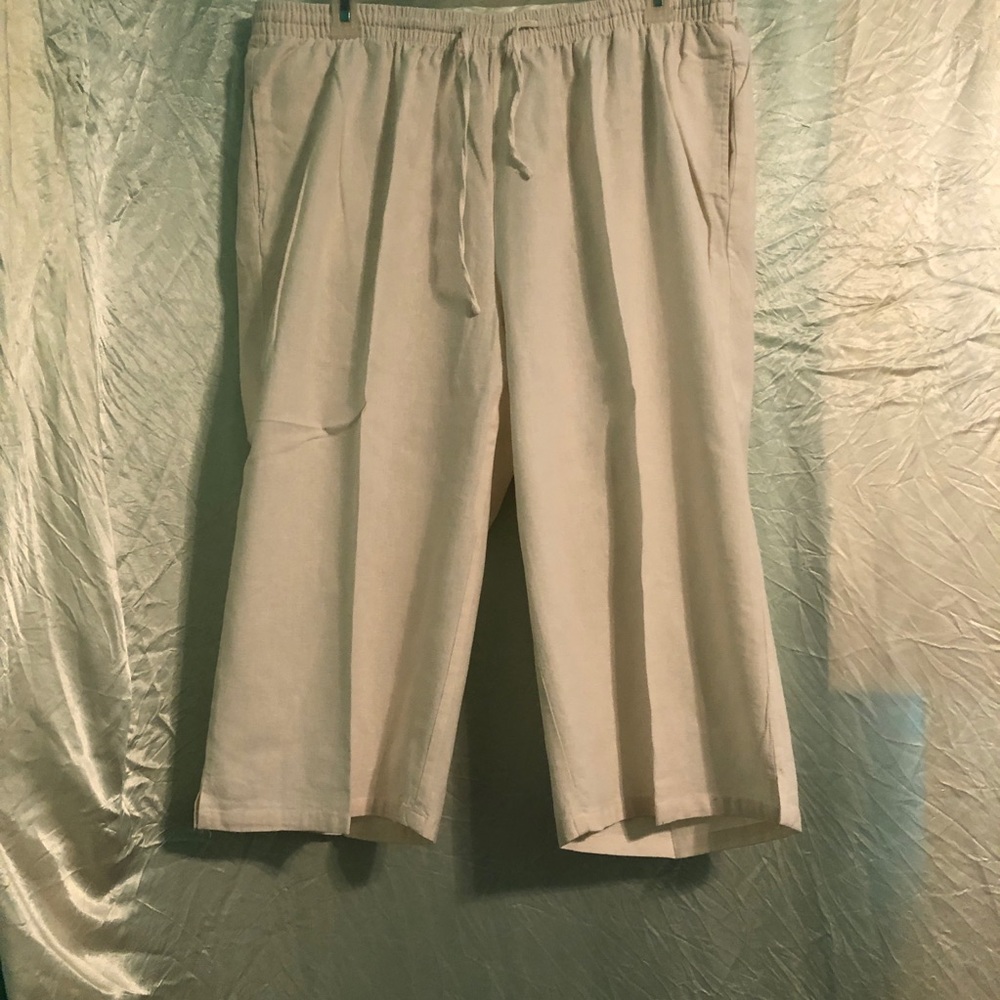 Woman Within.  Off white linen crop pants.